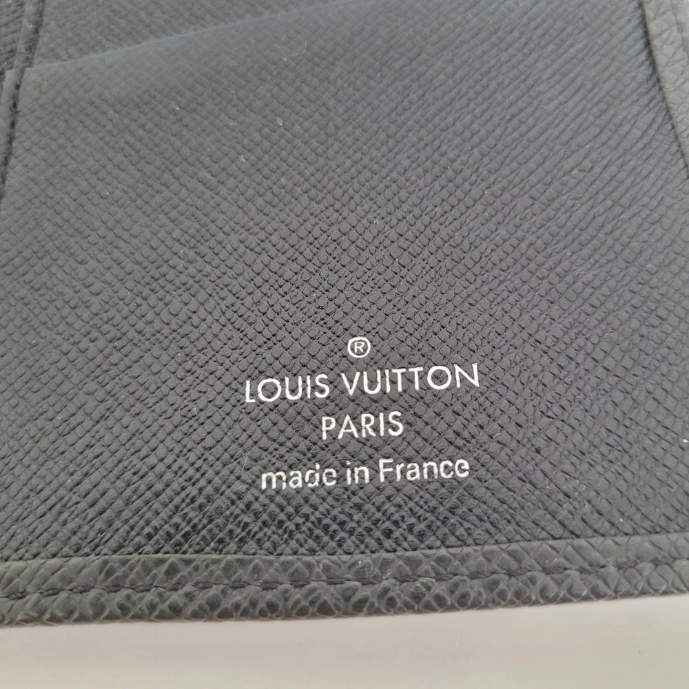Louis Vuitton Black Taiga Leather Long Bifold Wallet Zippered Coin Pouch TA2114